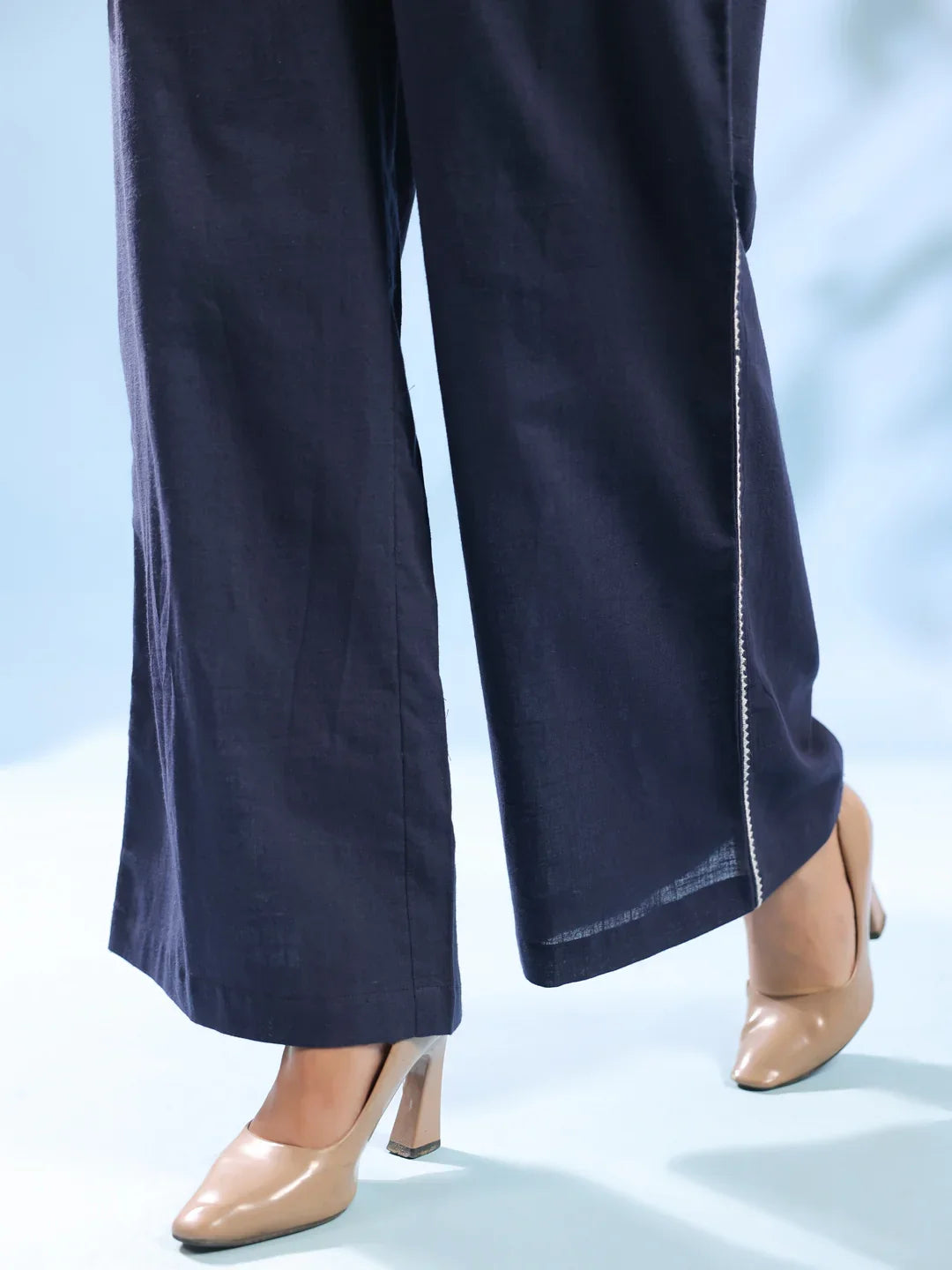 Navy Blue Dyed Shirt Collar Pure Cotton Co-Ord Set For Women