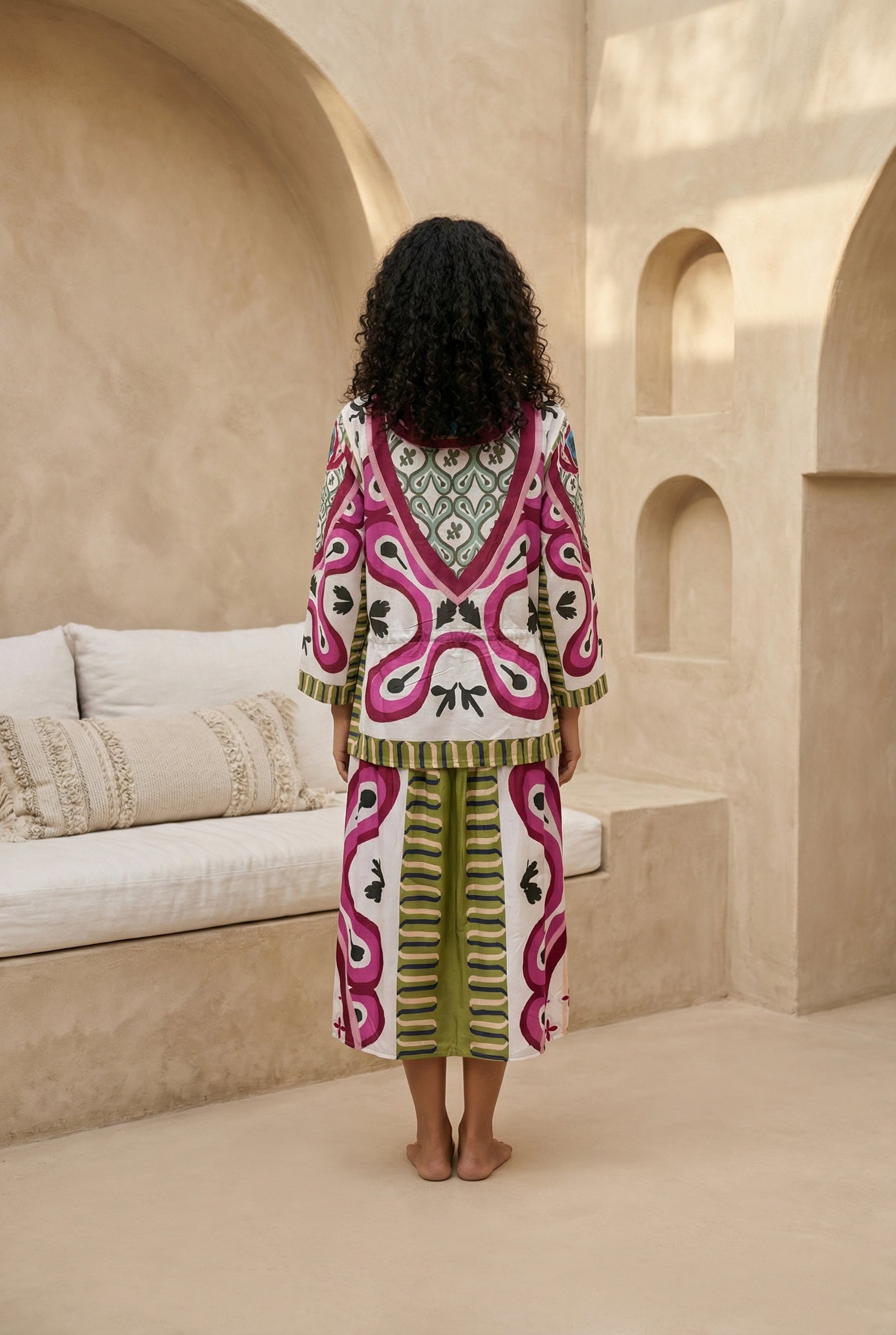 Multi Color Printed Boat Neck Co-Ord Set For Women