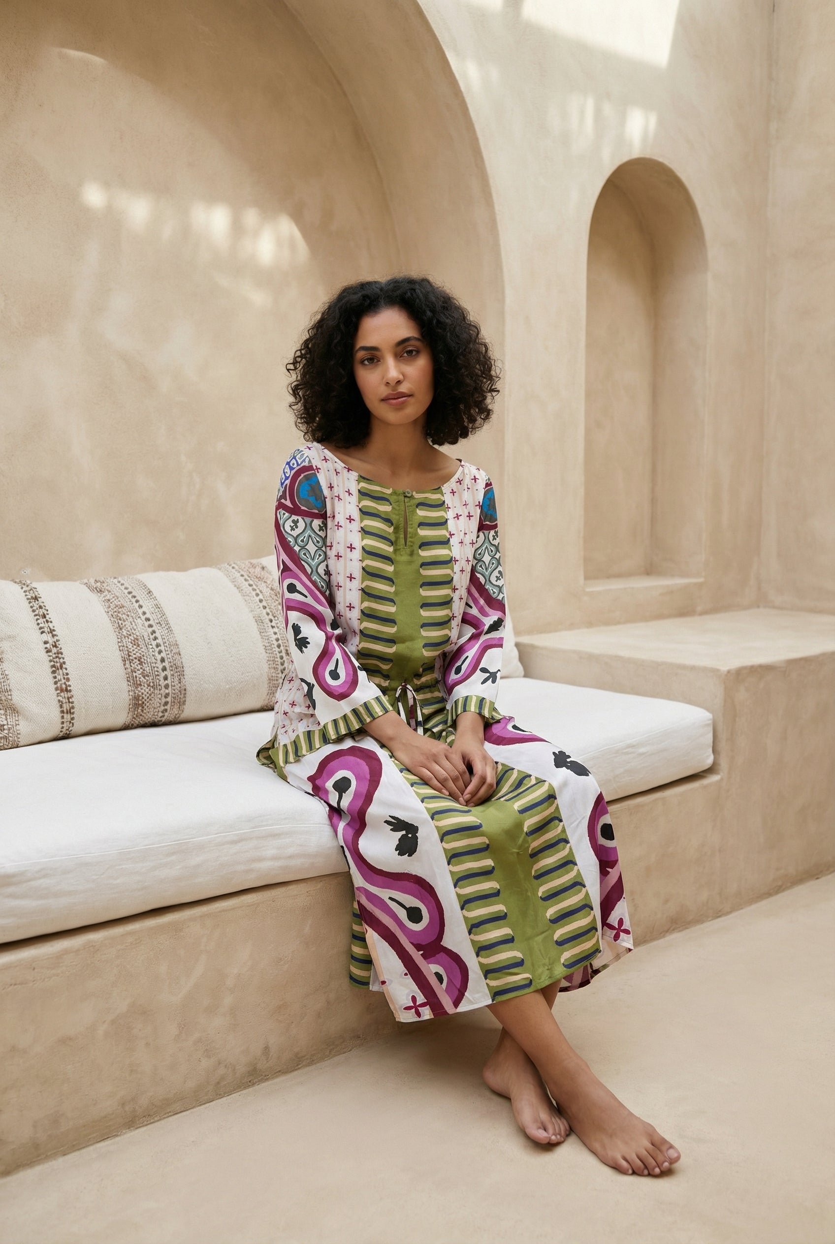 Multi Color Printed Boat Neck Co-Ord Set For Women