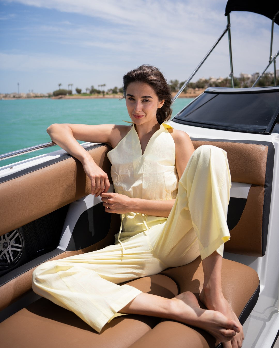 Yellow Solid V-Neck Pure Cotton Co-Ord Set For Women
