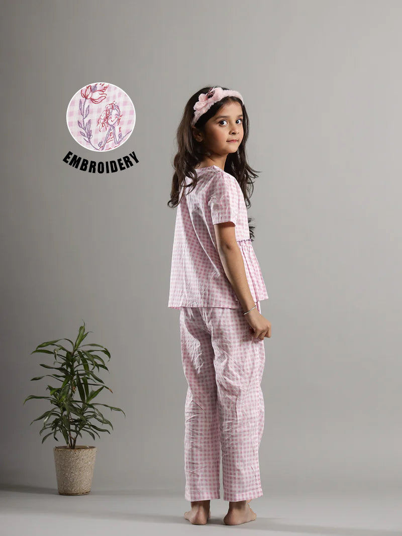 Pink Check Printed Cotton Co-Ords Set