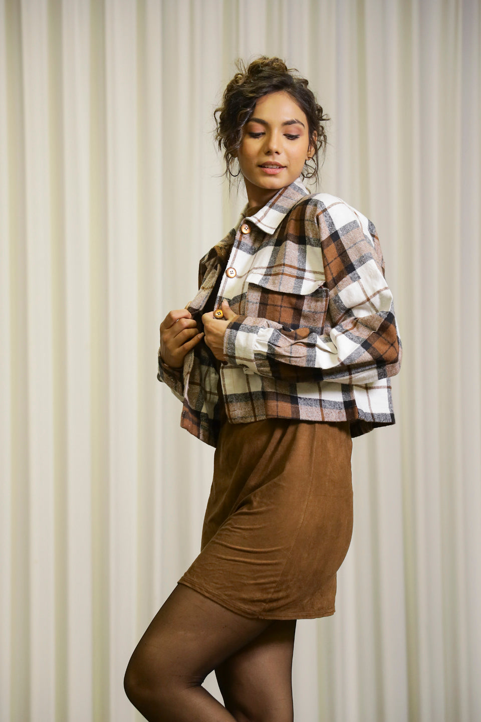 Brown & White Checks Cotton Jacket