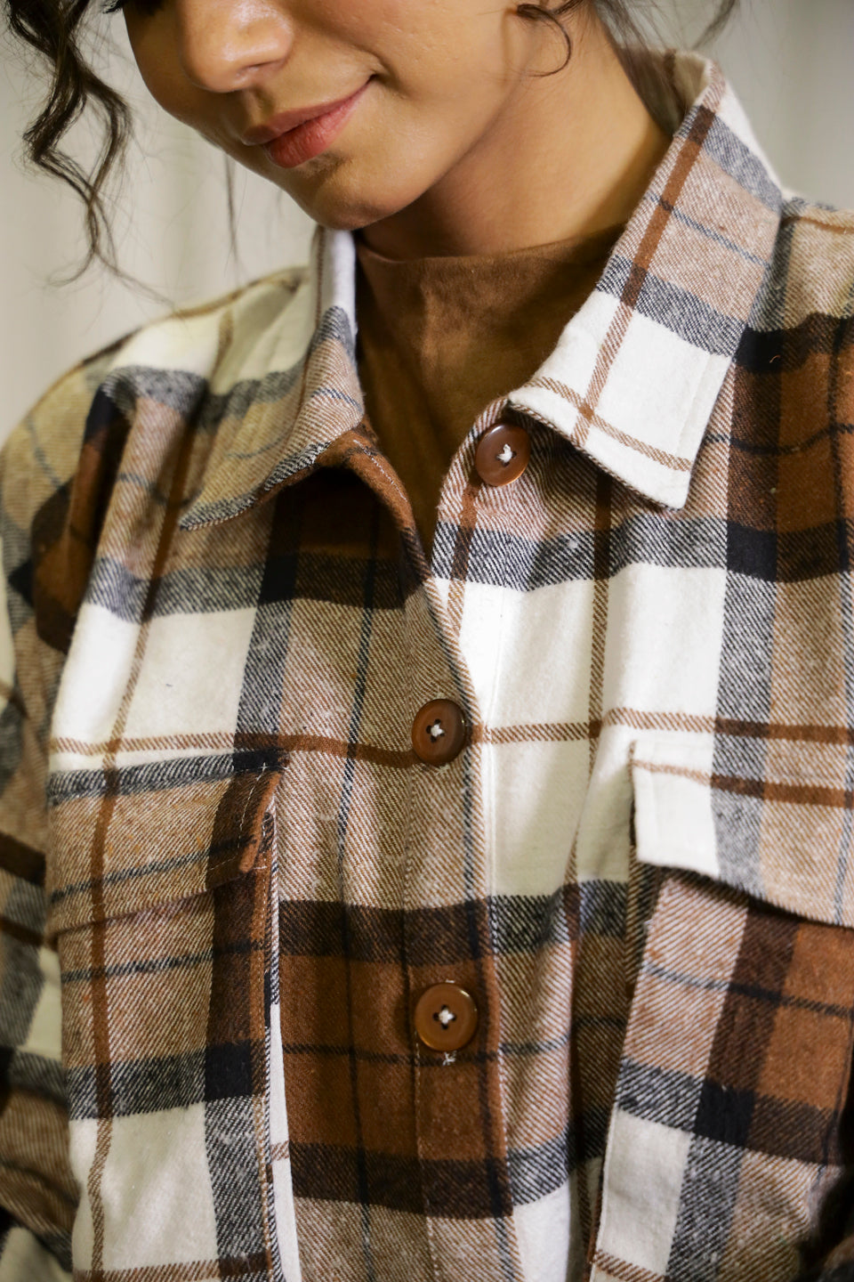 Brown & White Checks Cotton Jacket