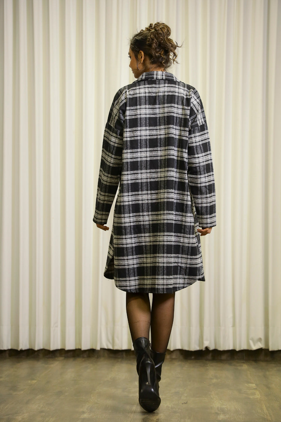 Black Checks Cotton Overcoat