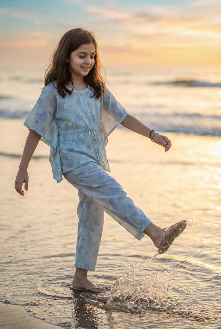 White Round Neck Conversational Printed Pure Cotton Night Suit For Women