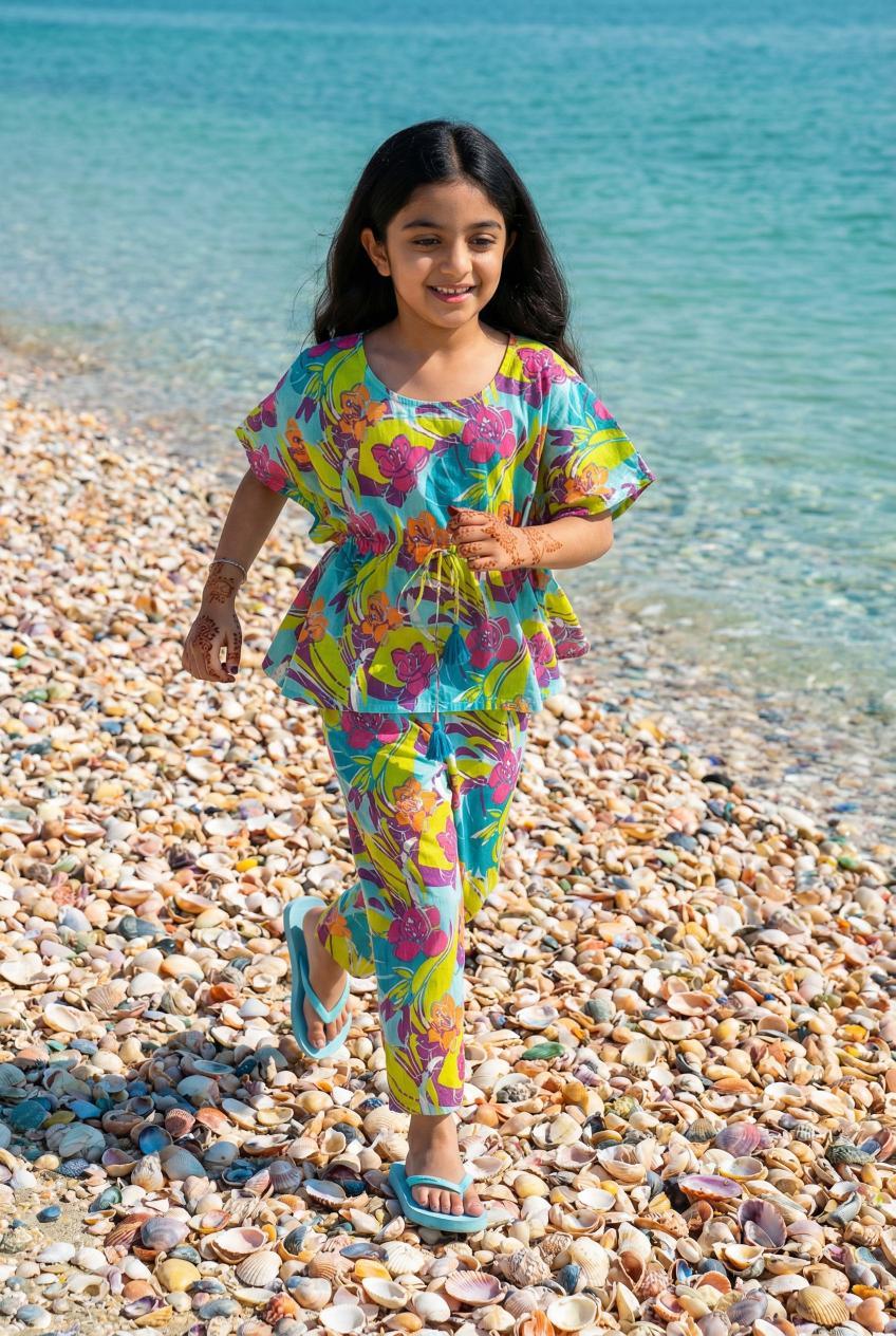 Multi Floral Printed Cotton Kids Night Suits