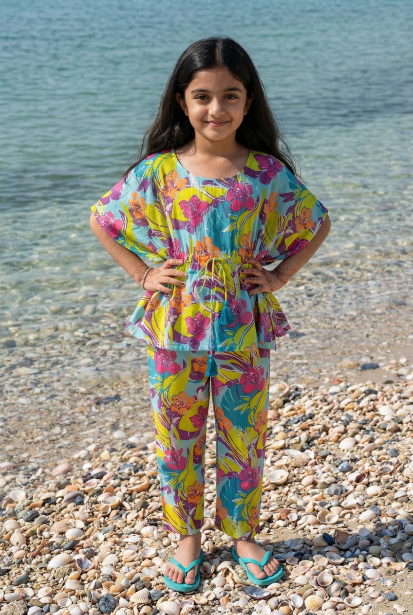 Multi Floral Printed Cotton Kids Night Suits