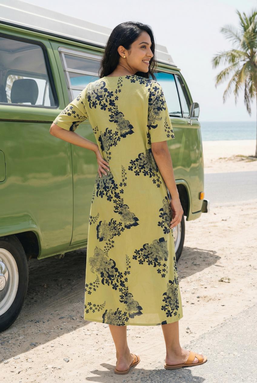 Musterd Floral Print V-Neck Pure Cotton Nightdress For Women