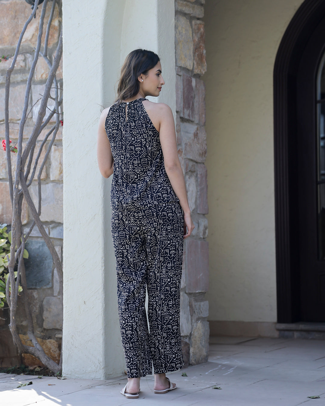 Women's Viscose Rayon Black Geometric Night Suits