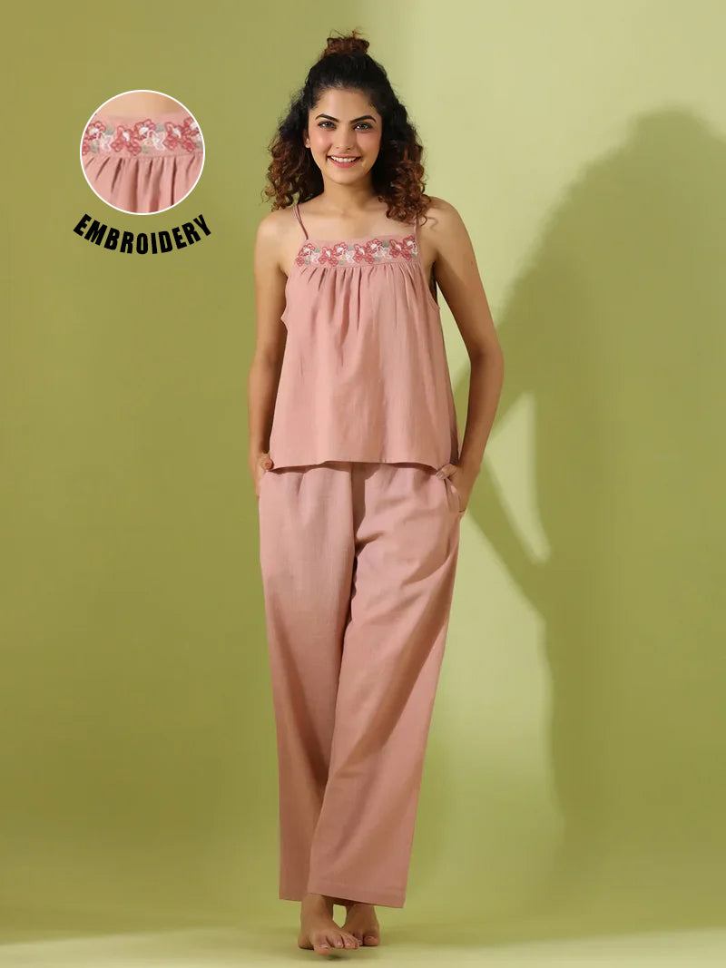 Sea Pink Cotton Slub Night Suit