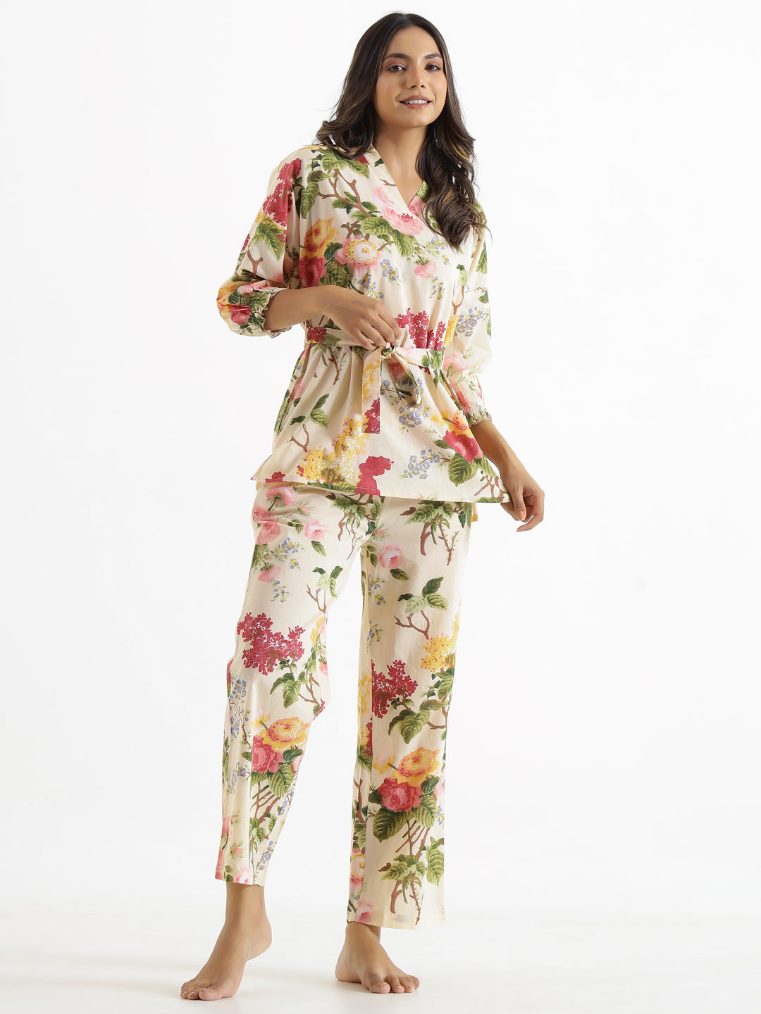 Botanical Print Cotton Night Suit