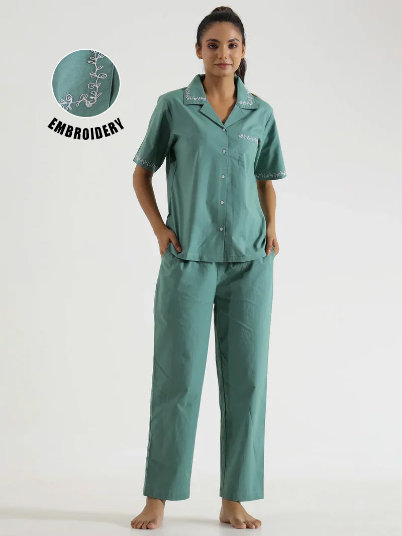 Green Solid Night Suit