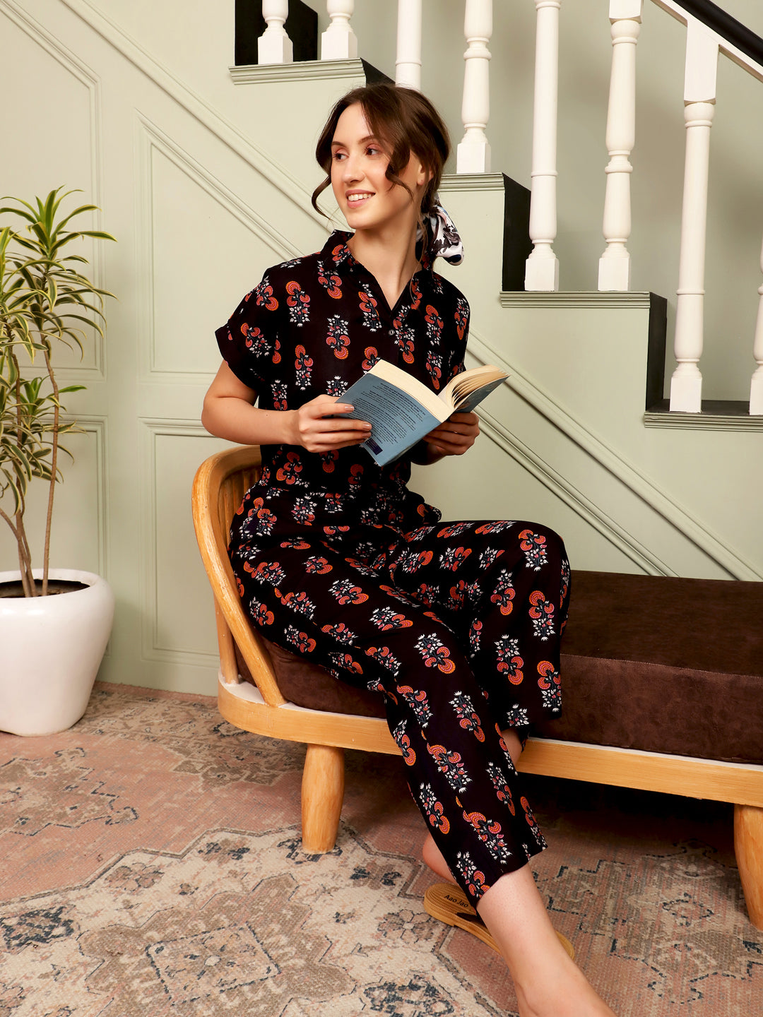 Women Black Night Suit And Pant