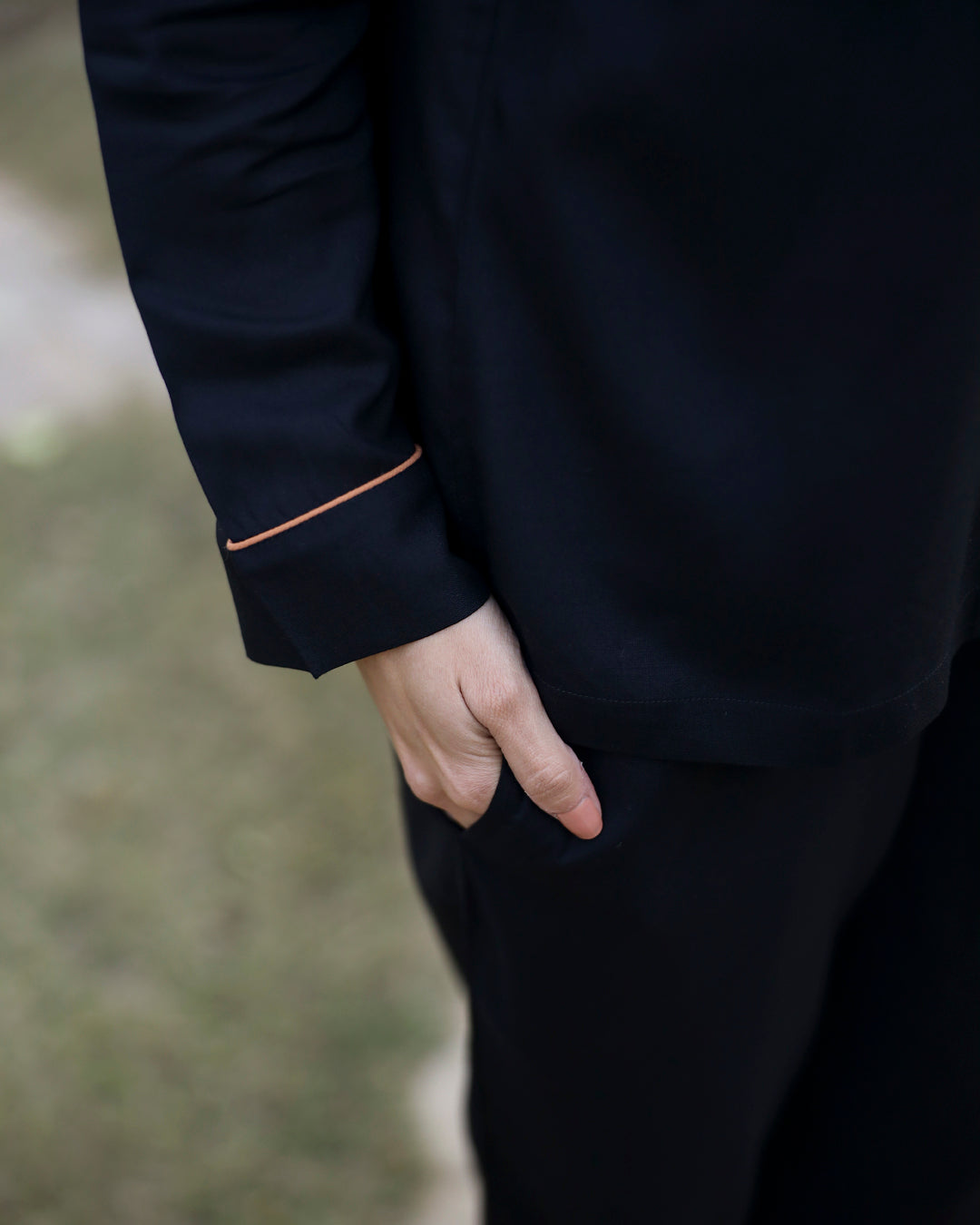 Collared Black Night Suit Set 3 Piece