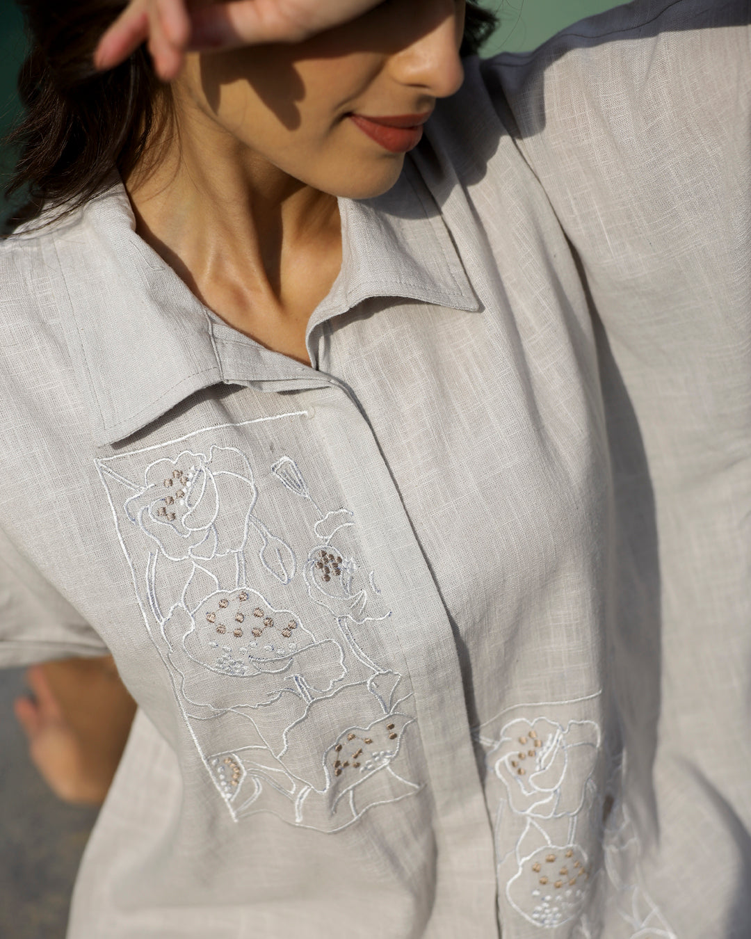 Grey Embroidered Loungewear Set