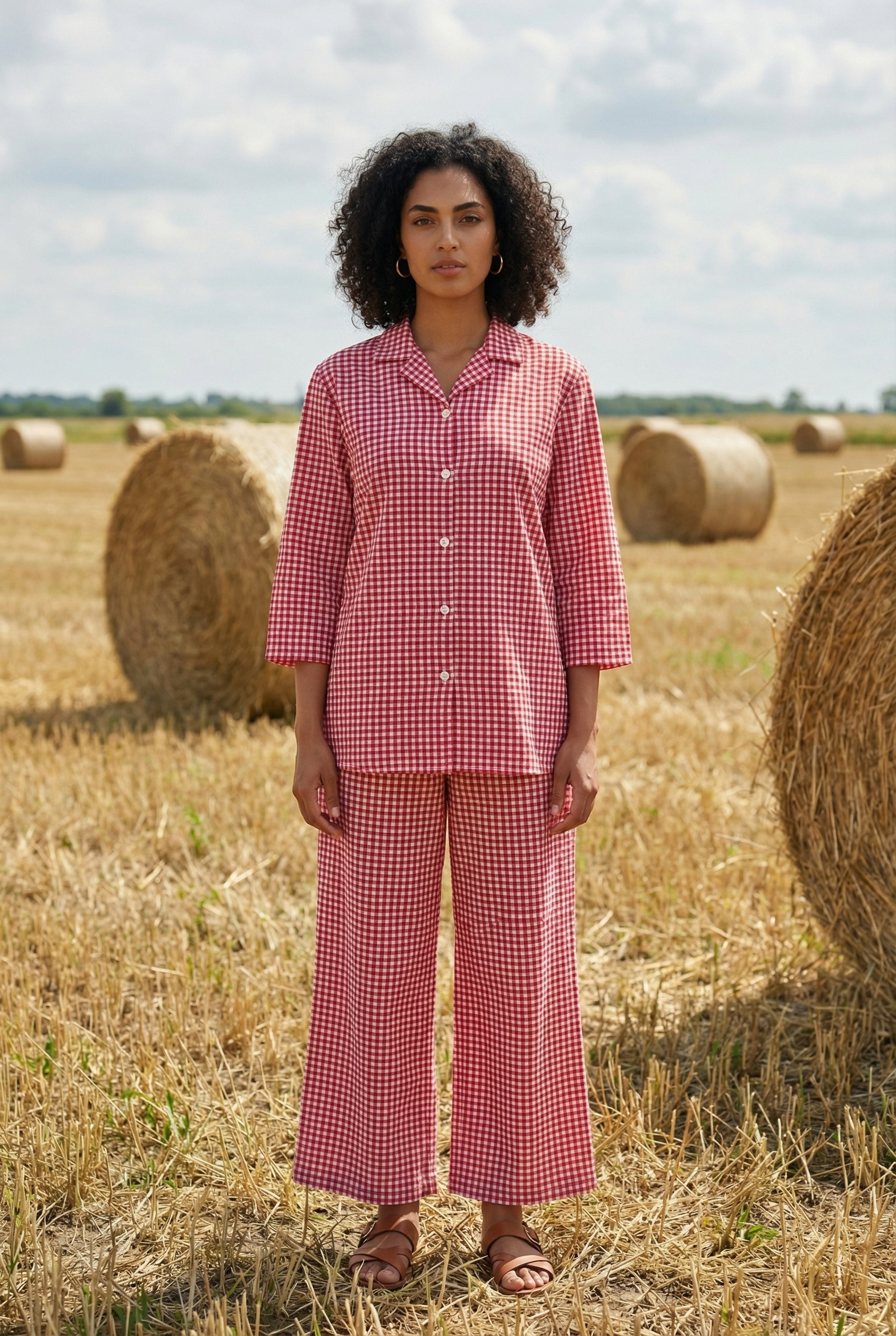 Pink Checkered Shirt Collar Pure Cotton Co-Ord Set