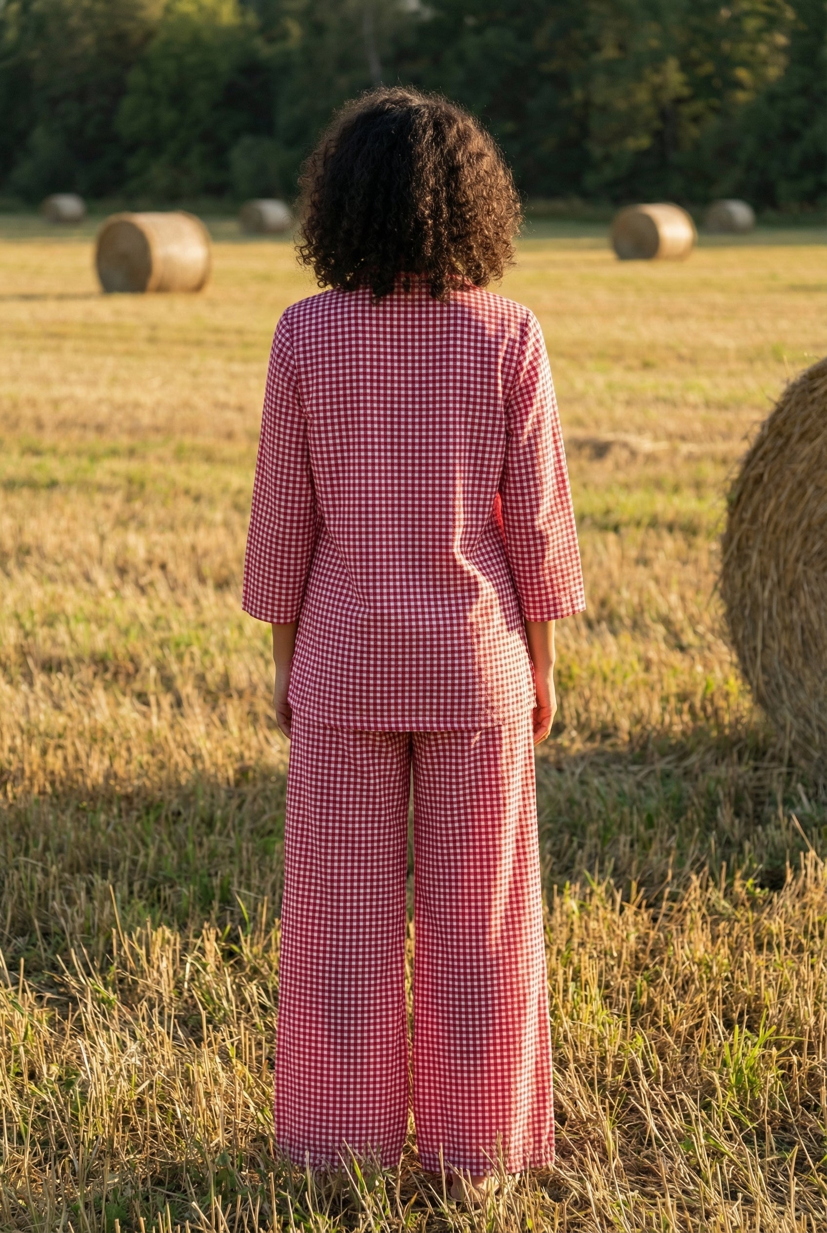 Pink Checkered Shirt Collar Pure Cotton Co-Ord Set