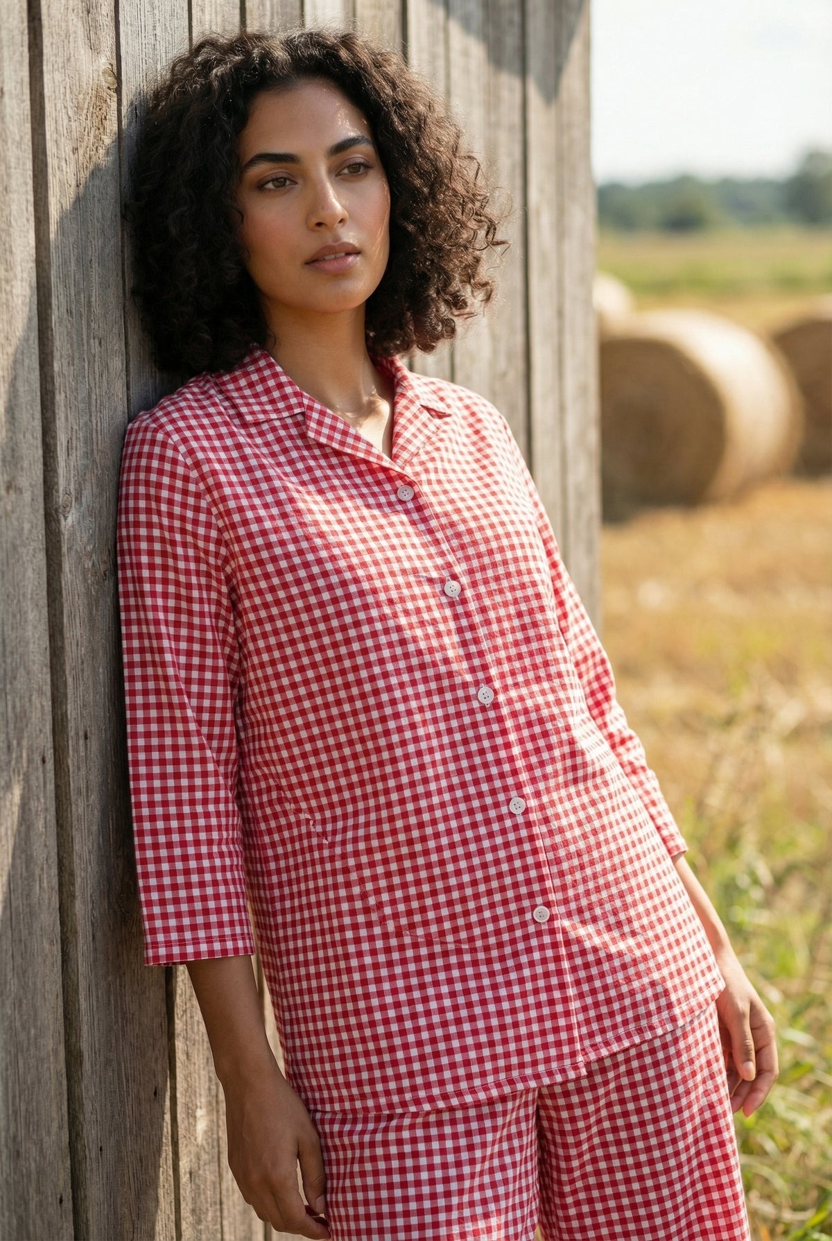 Pink Checkered Shirt Collar Pure Cotton Co-Ord Set