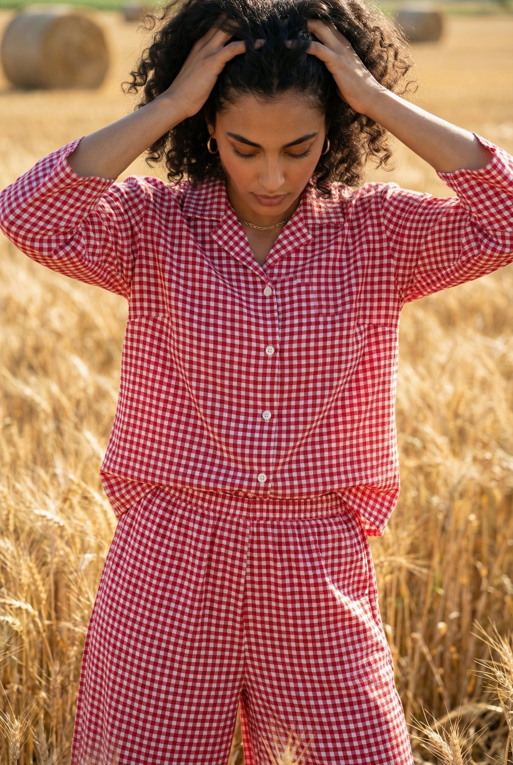 Pink Checkered Shirt Collar Pure Cotton Co-Ord Set