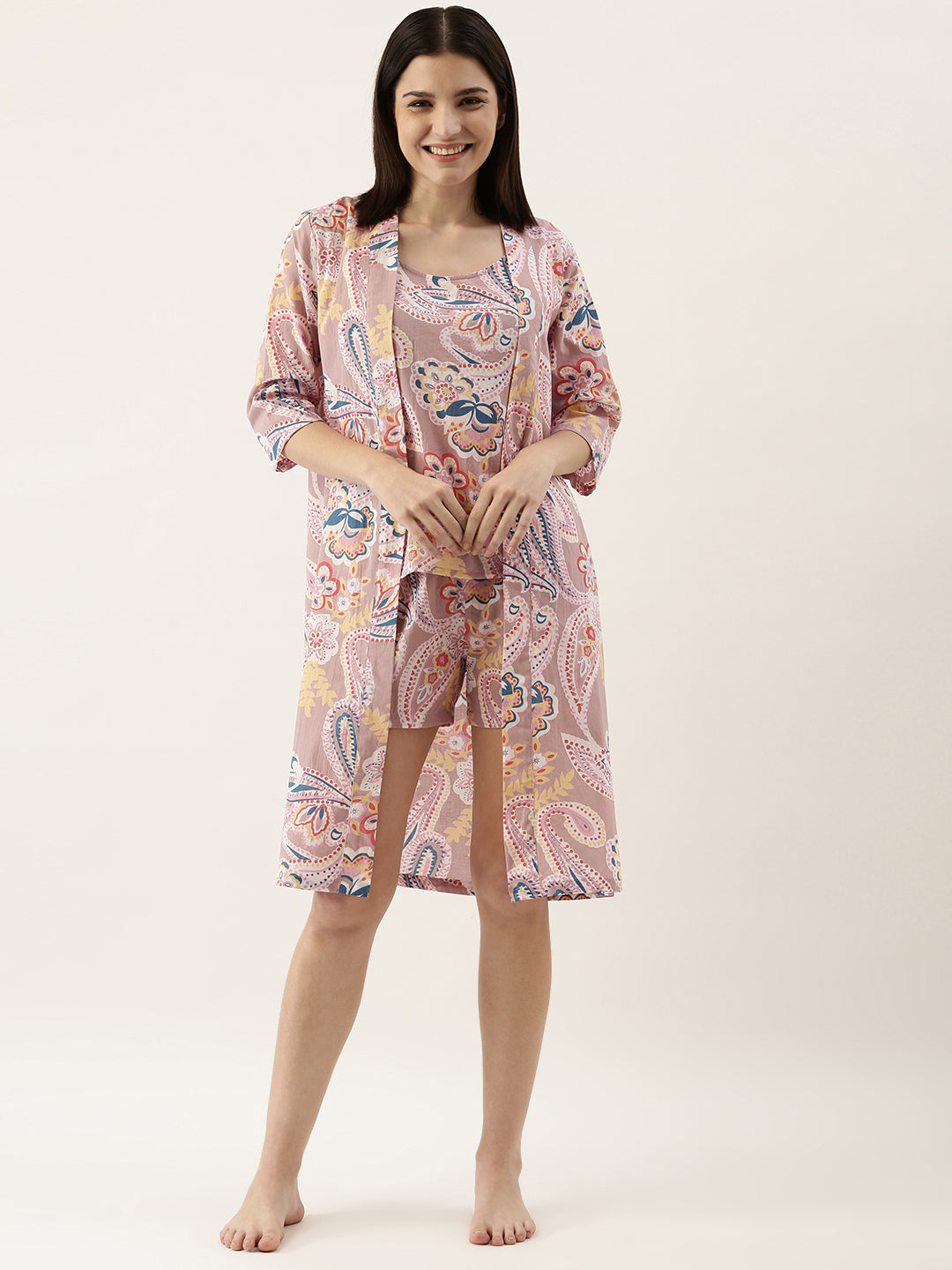 Paisley Printed Cotton 3 Peice Night Suit Shorts Set