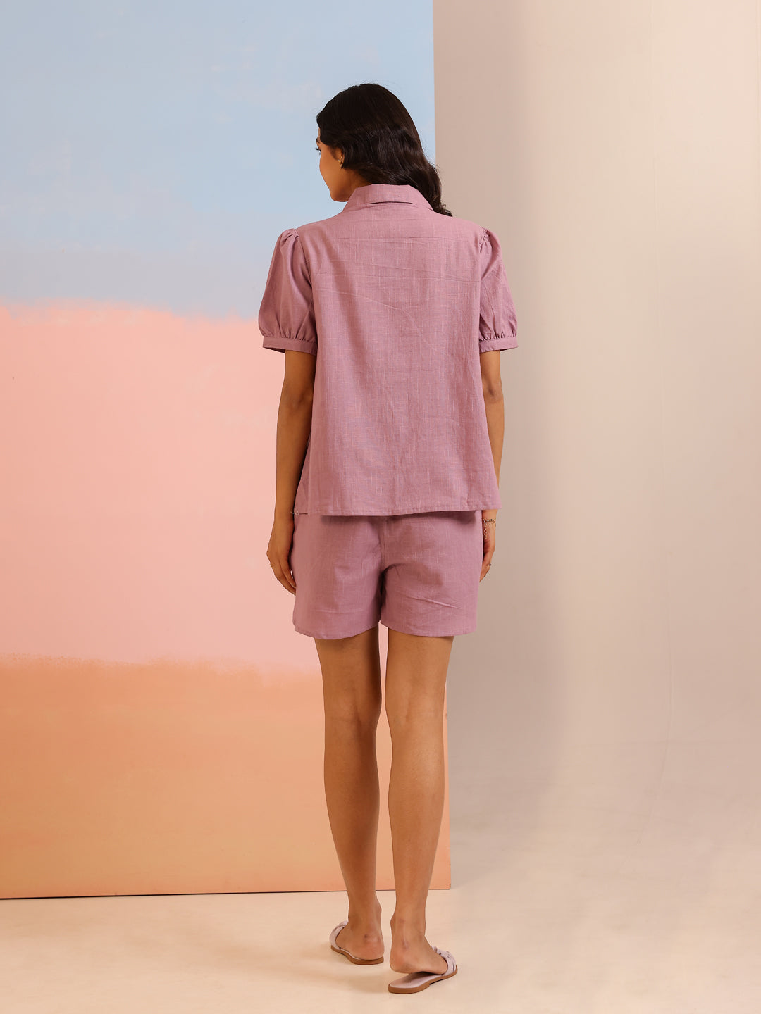 Lavender Color Solid Pure Cotton Night Suit