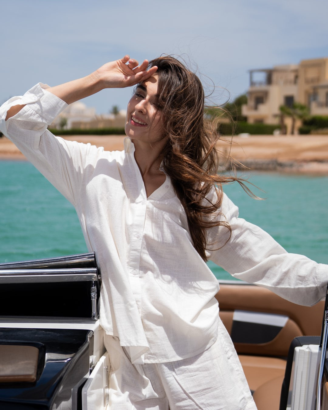 White Tropical Shirt Collar Pure Cotton Night Suit For Women