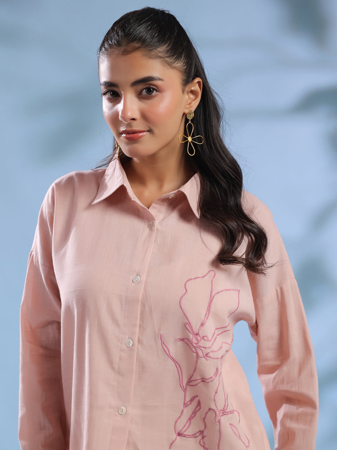 Pink Solid Opaque Formal Shirt For Women