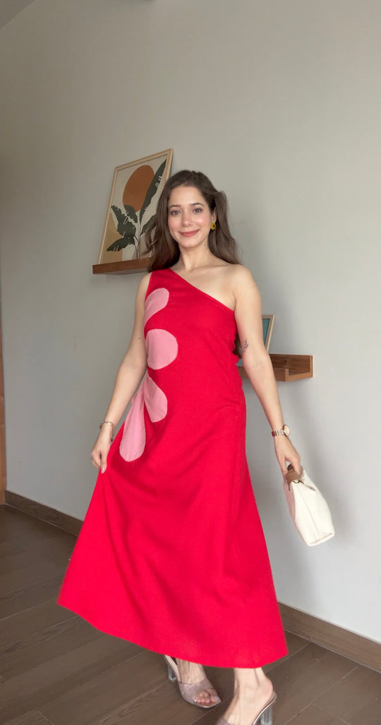 Red Floral Printed Dress for Women