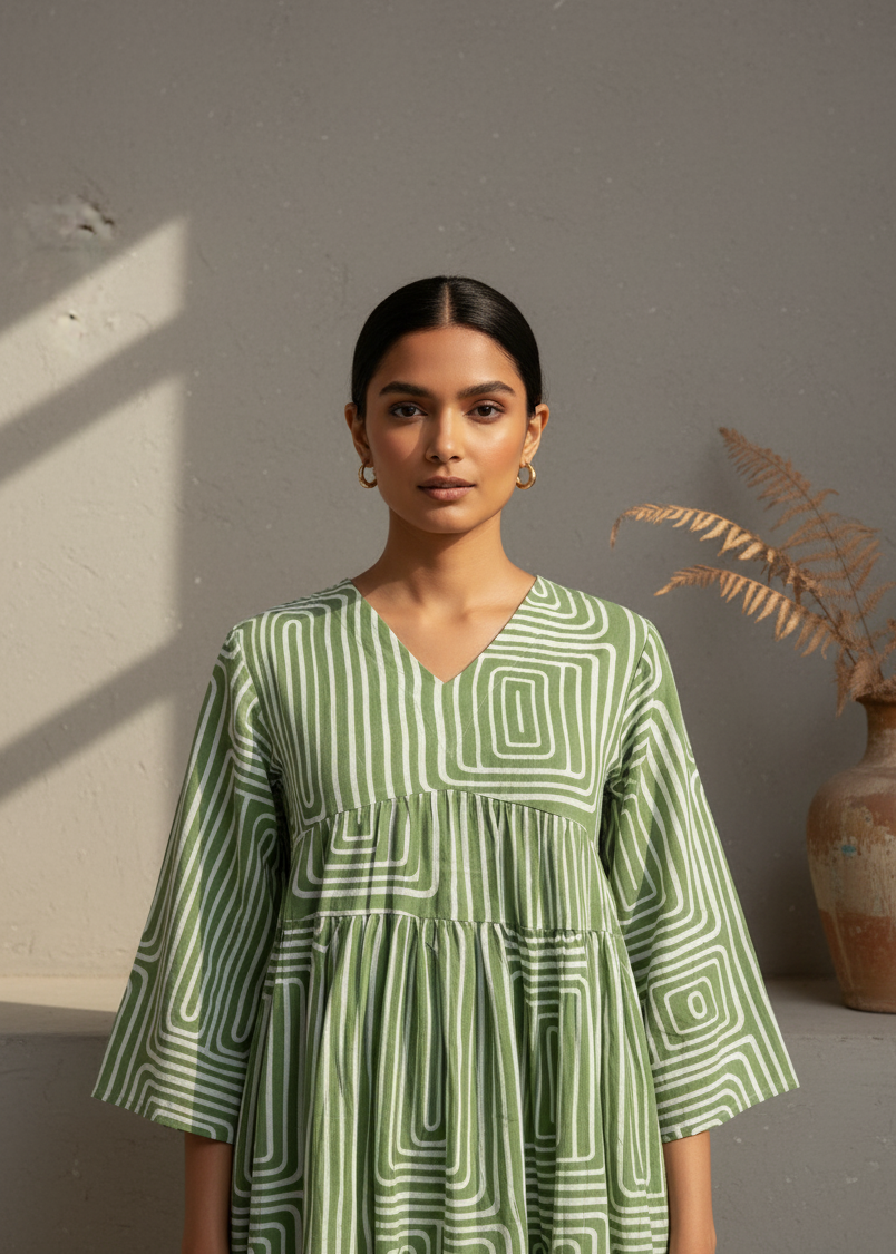 Off White Geometric Print V-Neck Dress for women