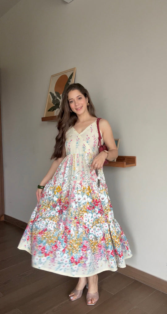 White Printed Sleeveless Dress for Women