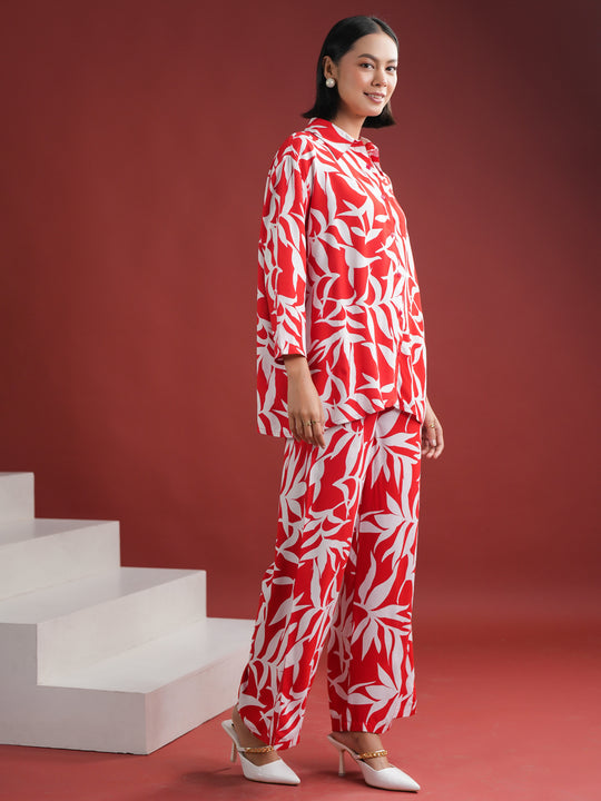 Red Floral Printed Night Suit Set