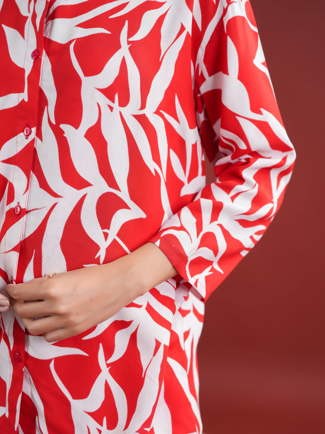 Red Floral Printed Night Suit Set - SanskrutiHomes 