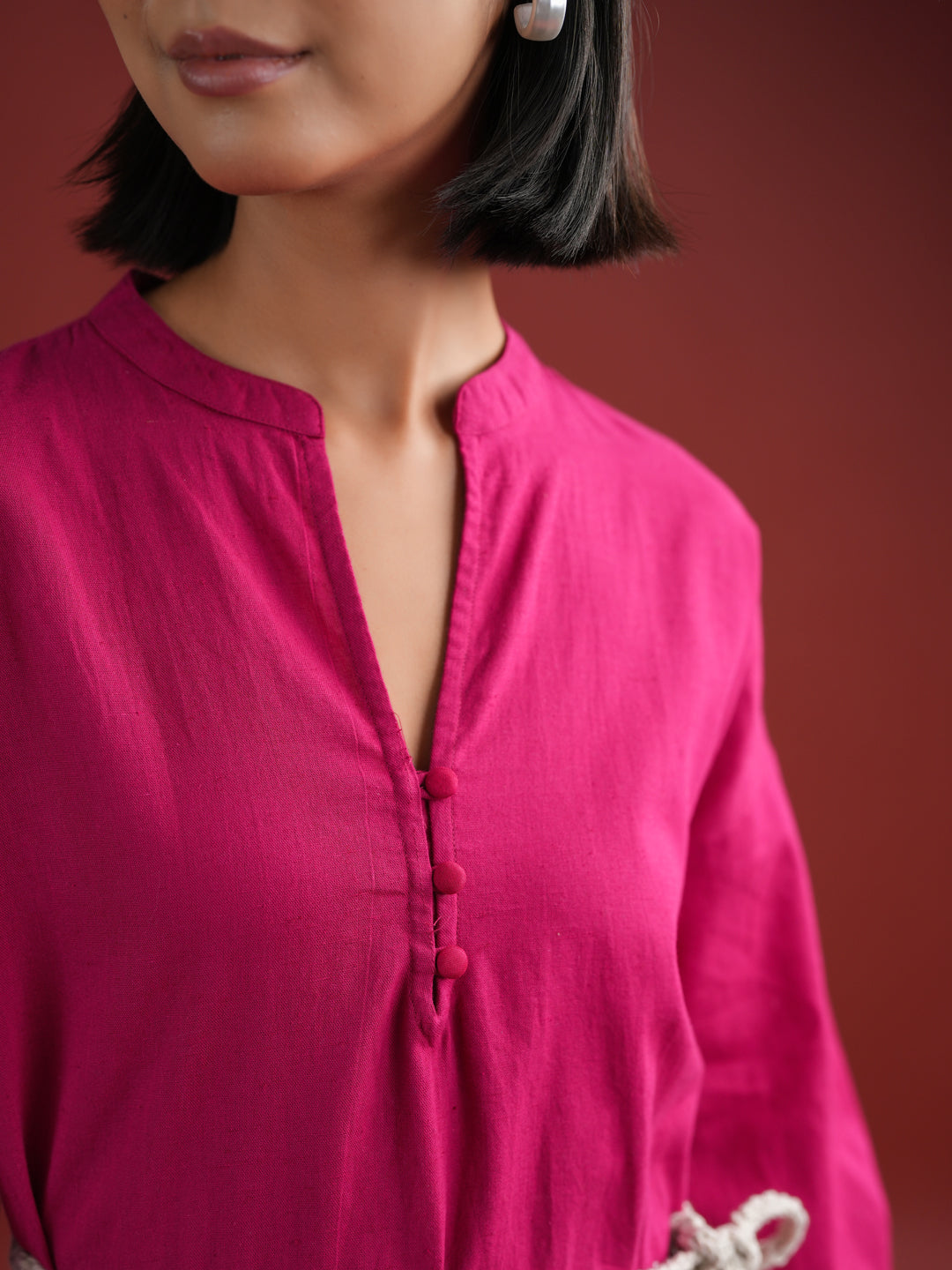 Pink Solid V Neck Dress for Women
