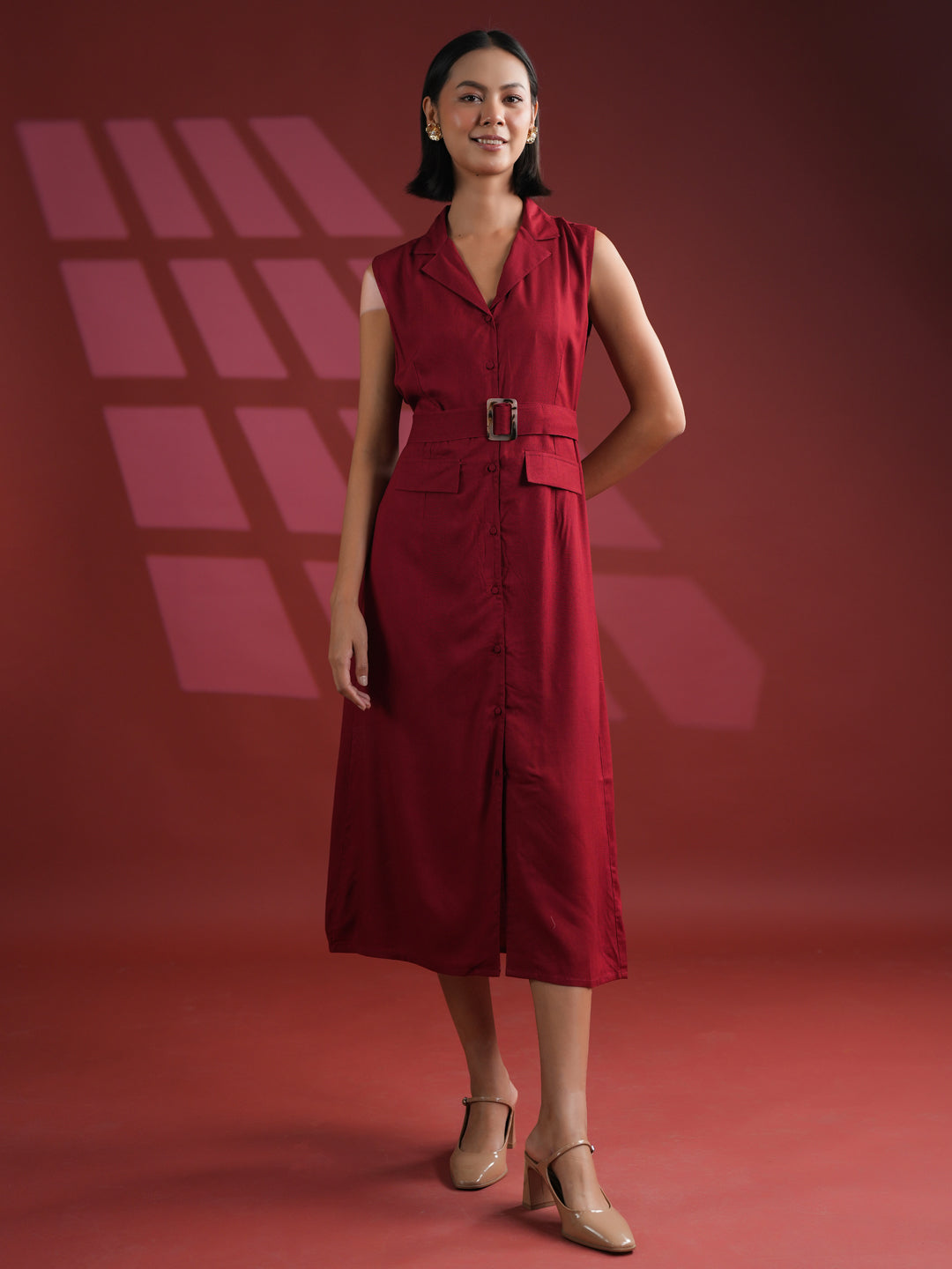 Red Solid Print Dress for Women