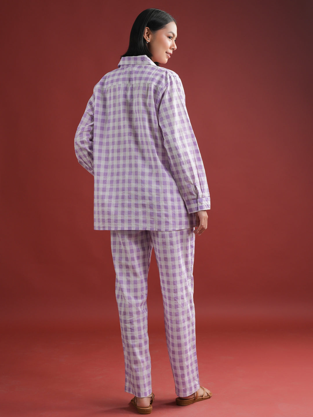 Purple Check Printed Cotton Co-ords Set