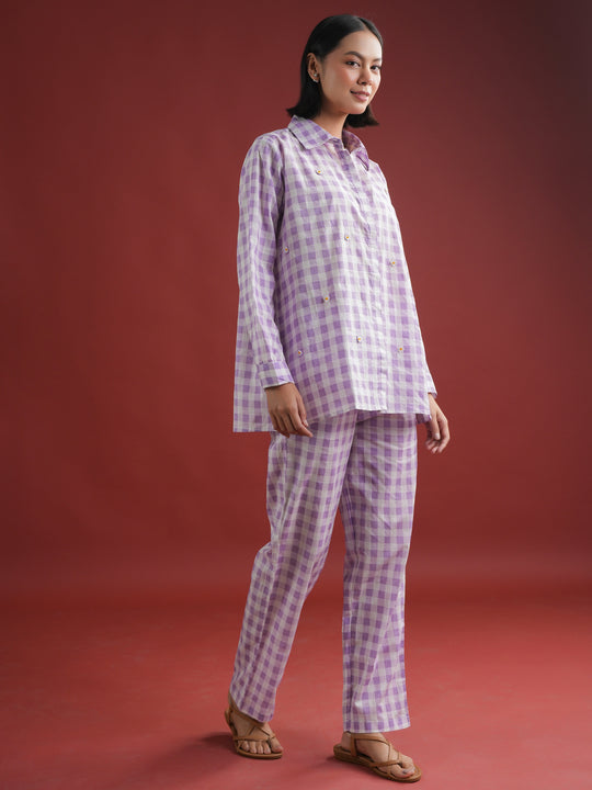 Purple Check Printed Cotton Co-ords Set