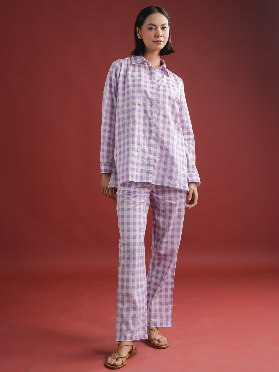 Purple Check Printed Cotton Co-ords Set