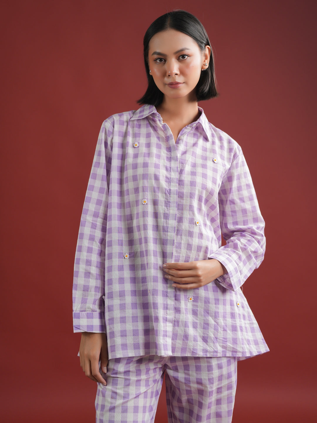 Purple Check Printed Cotton Co-ords Set