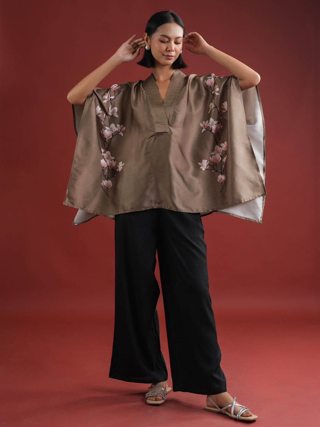 Olive Color Floral Peinted Co-ords Set