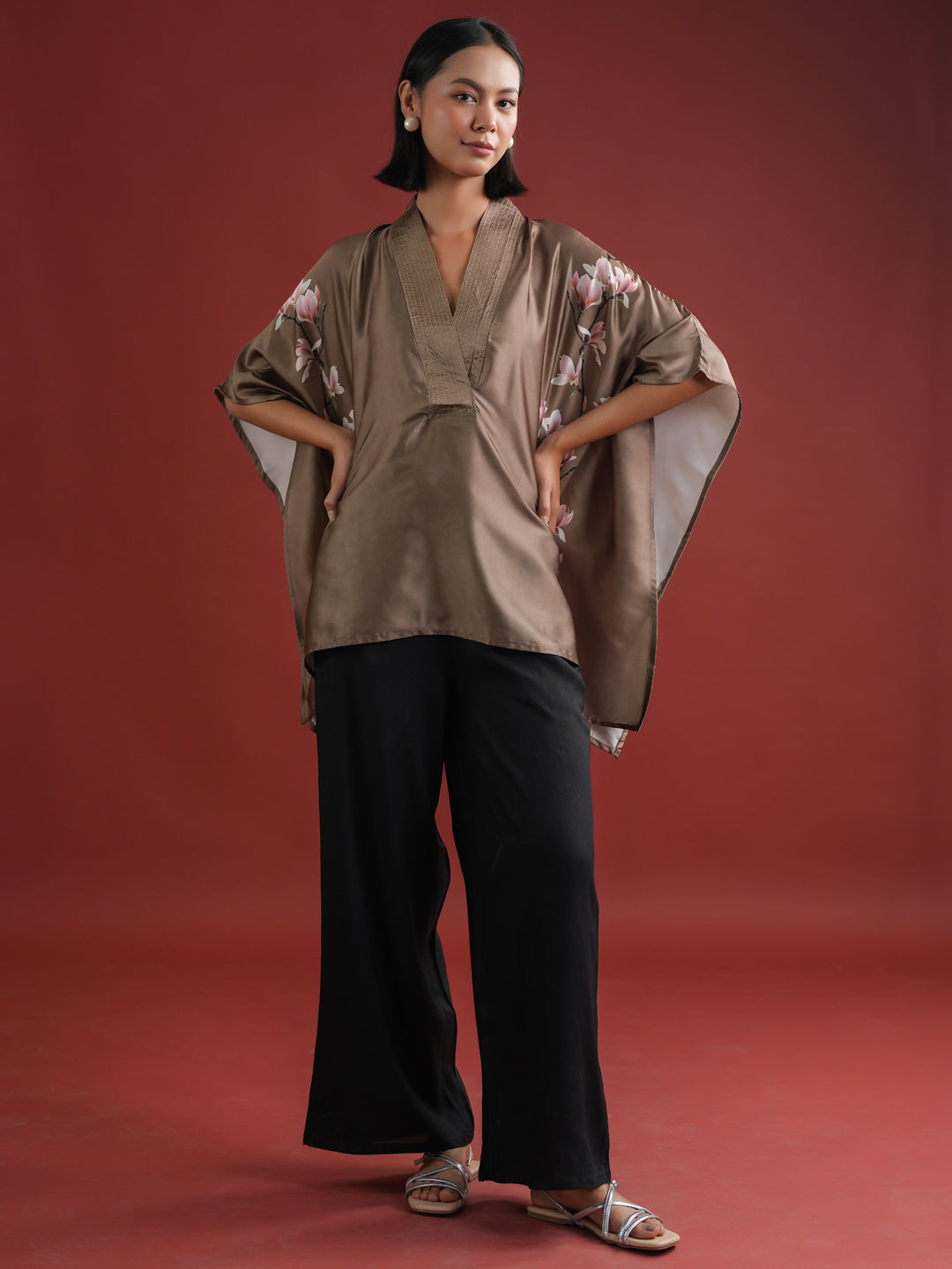 Olive Color Floral Peinted Co-ords Set