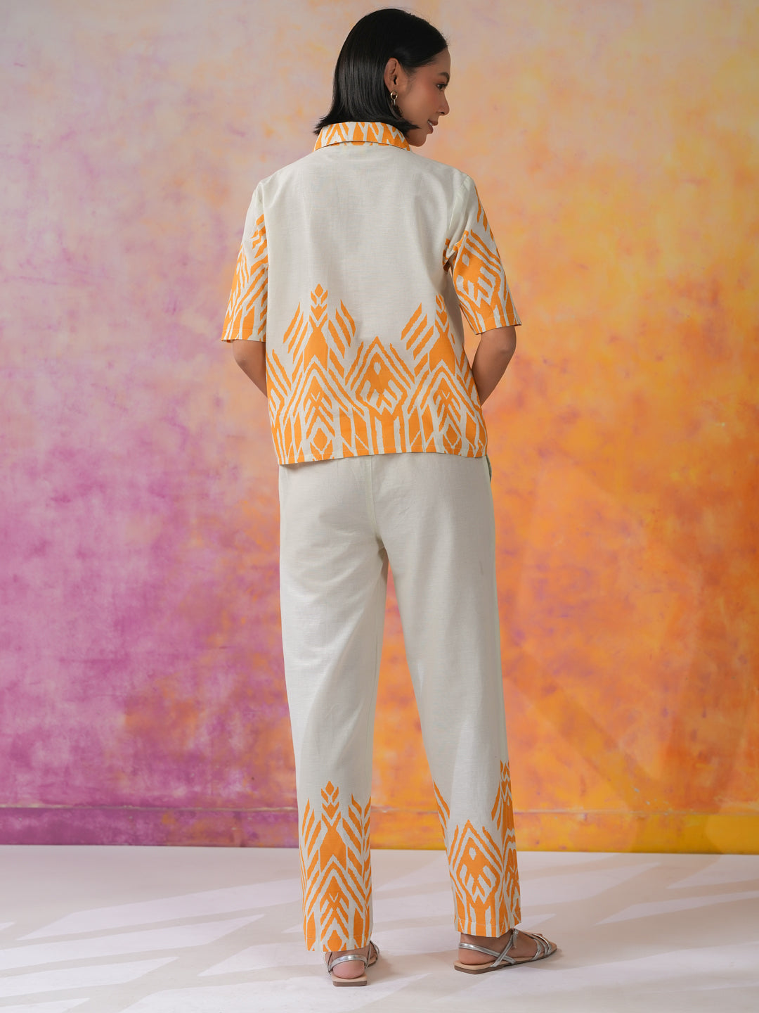 Orange Pure Cotton Co-ords Set for Women - SanskrutiHomes 