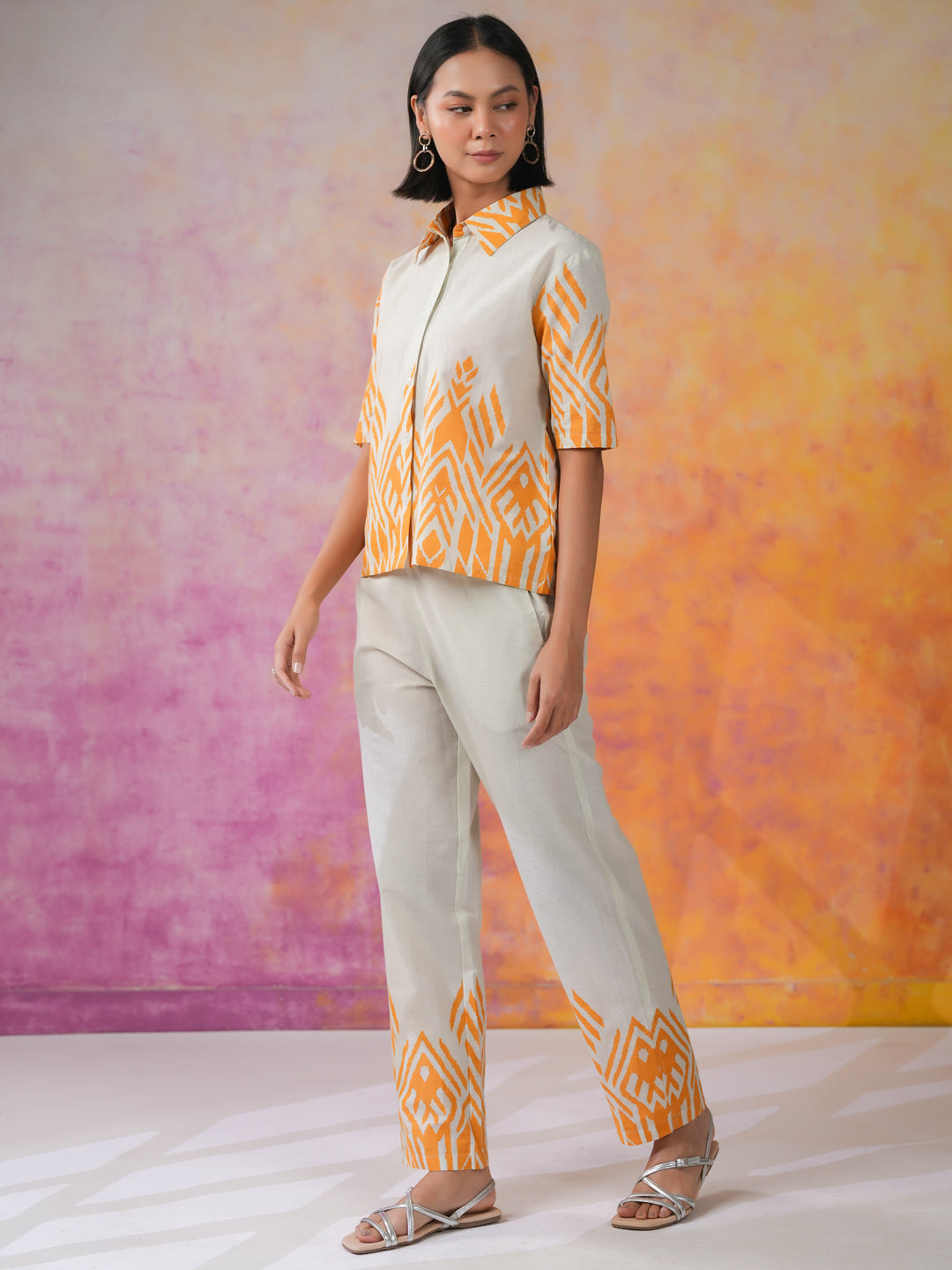 Orange Pure Cotton Co-ords Set for Women - SanskrutiHomes 