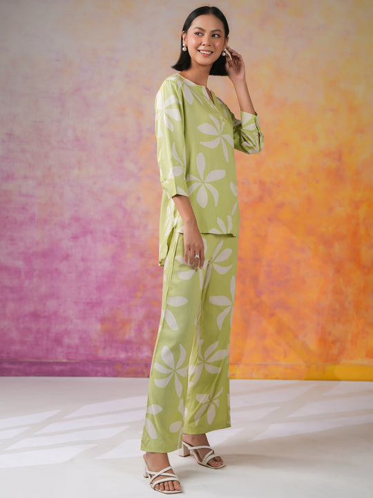 Green Floral Printed Cotton Co-ords Set for Women