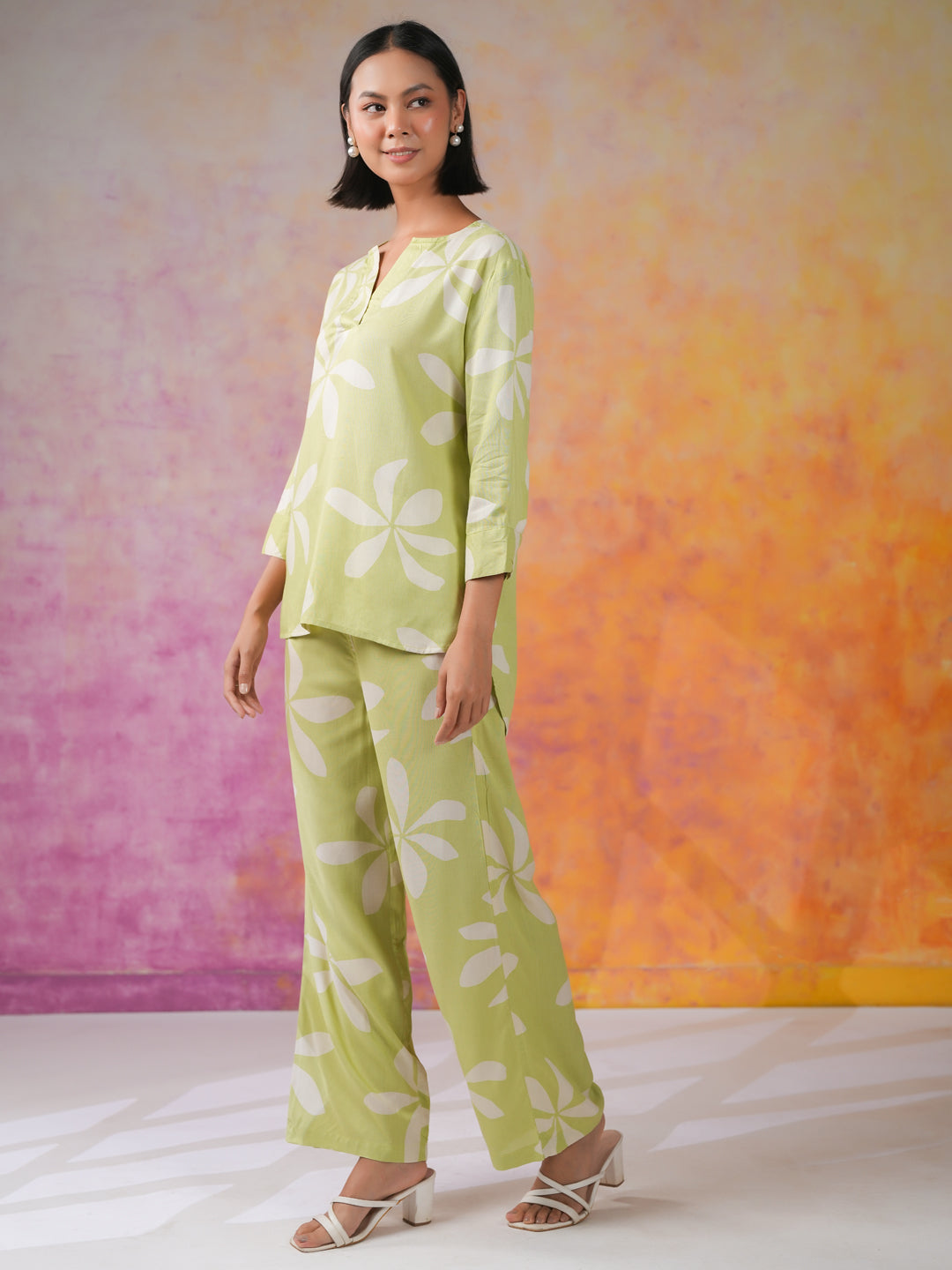 Green Floral Printed Cotton Co-ords Set for Women