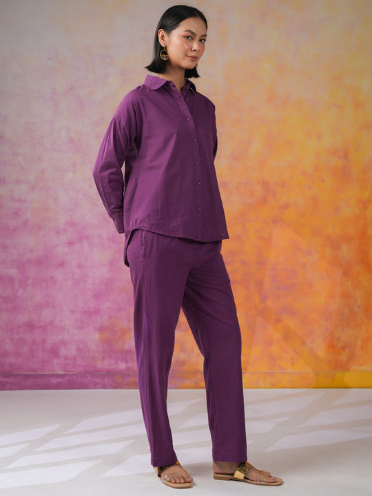 Purple Color Solid Print Cotton Co-ords Set