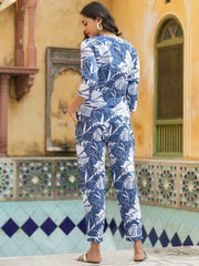 Blue LEAF print Cotton Night Suit