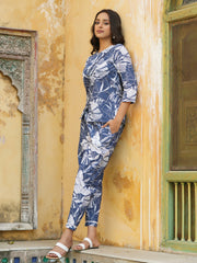 Blue LEAF print Cotton Night Suit