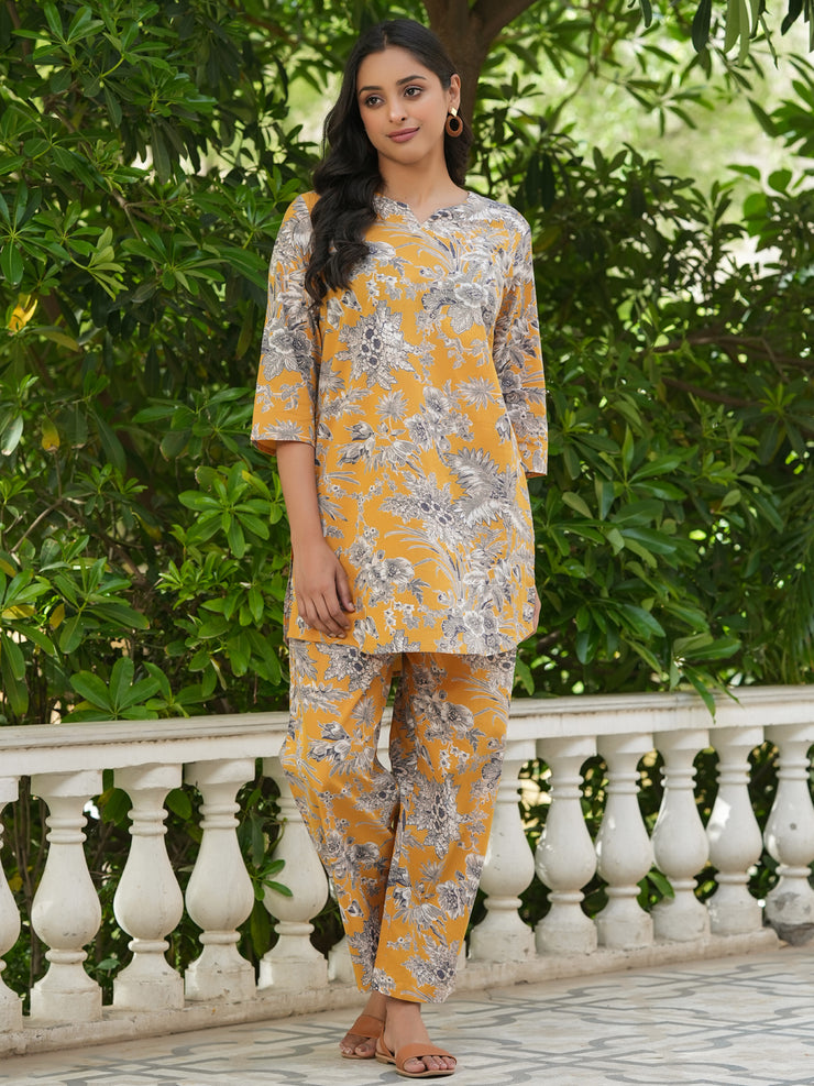 Yellow Cotton printed loungewear set