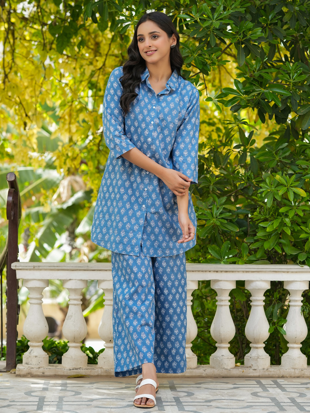 AZURE BLUE Printed pure cotton co-ord set