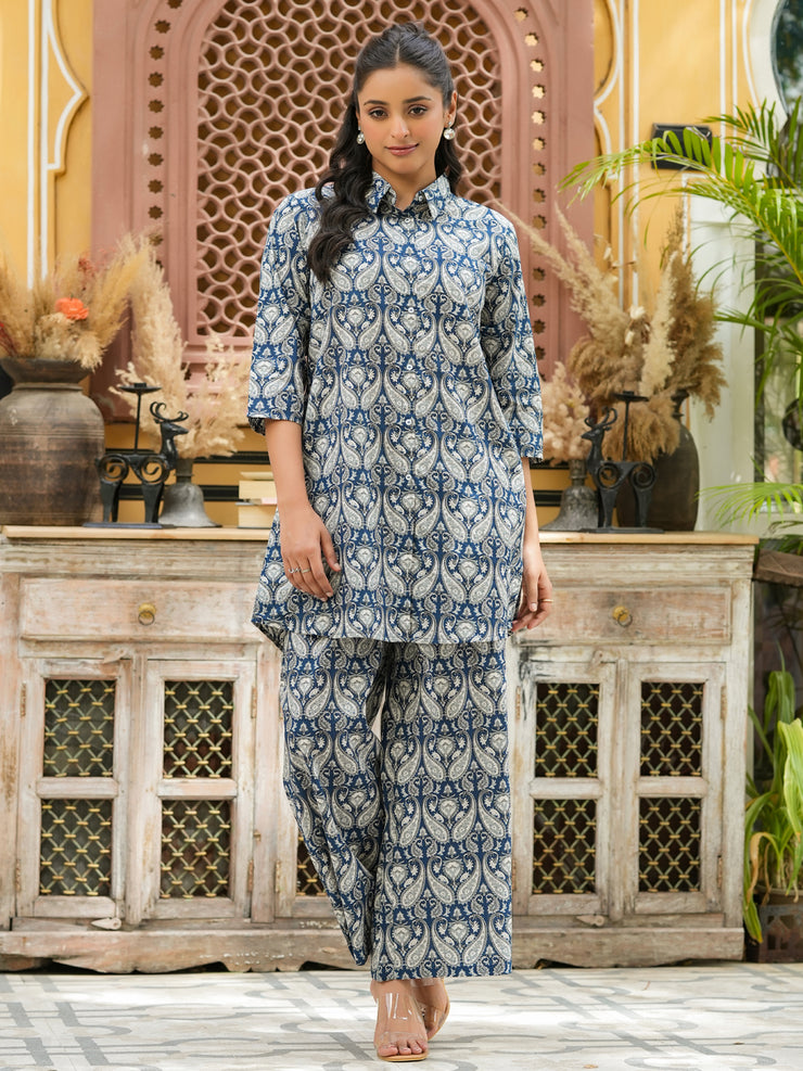 Blue  Printed pure cotton co-ord set